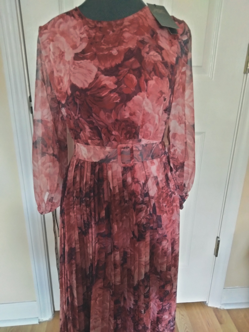 Dolce Vita Collection Pink Floral Belted Long Sleeve Maxi Dress